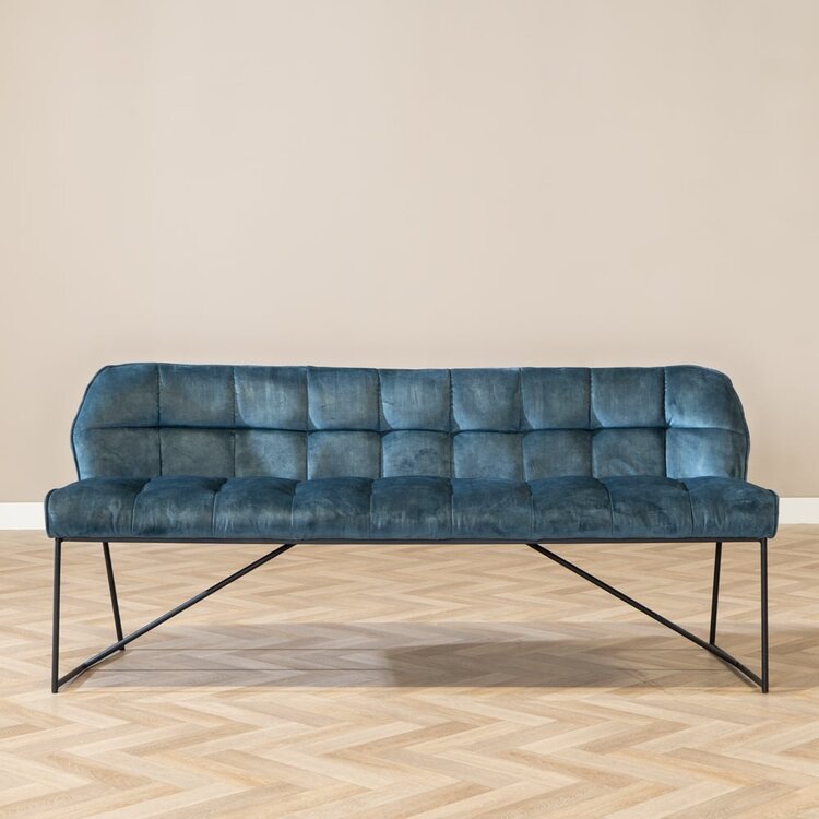 Banc de salle à manger en velours Janna 185 cm bleu