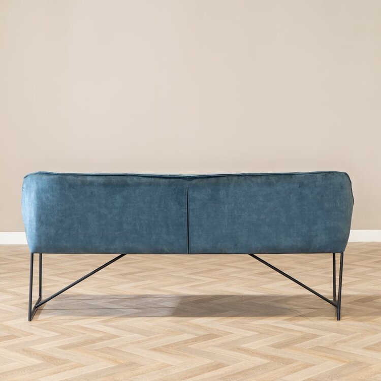 Banc de salle à manger en velours Janna 185 cm bleu