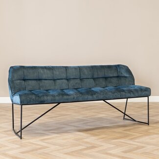 Banc de salle à manger en velours Janna 185 cm bleu