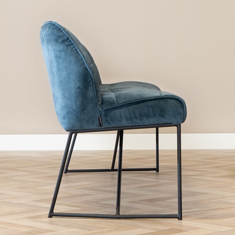 Banc de salle à manger en velours Janna 185 cm bleu