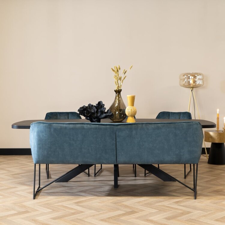 Banc de salle à manger en velours Janna 185 cm bleu