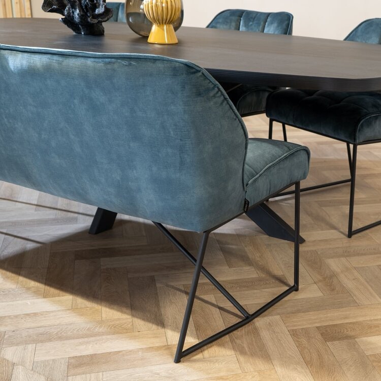 Banc de salle à manger en velours Janna 185 cm bleu