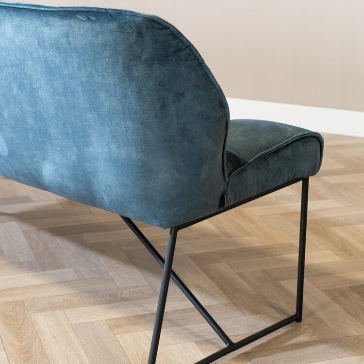 Banc de salle à manger en velours Janna 185 cm bleu