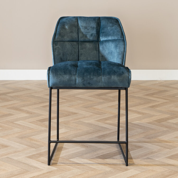 Tabouret de bar en velours Janna bleu 70 cm
