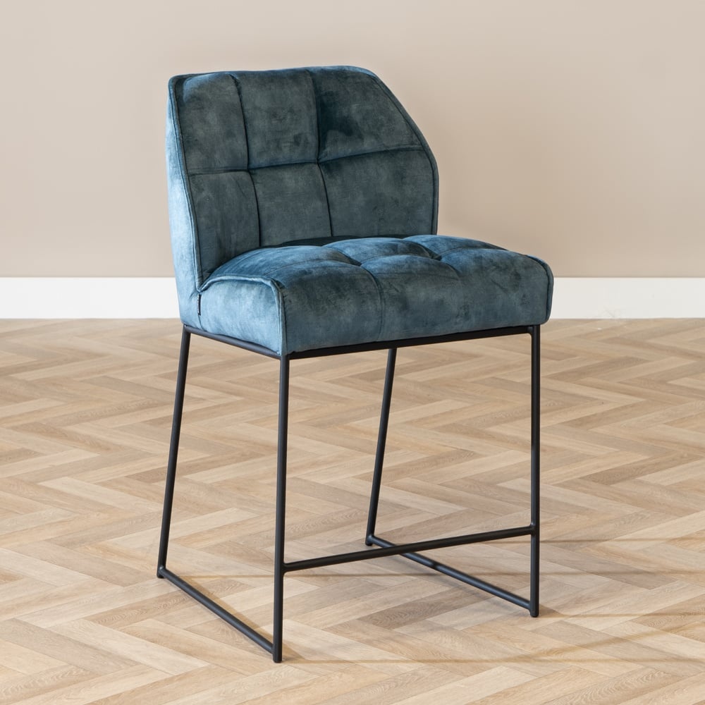 Tabouret de bar en velours Janna bleu 70 cm