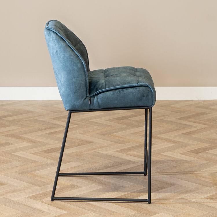 Tabouret de bar en velours Janna bleu 70 cm