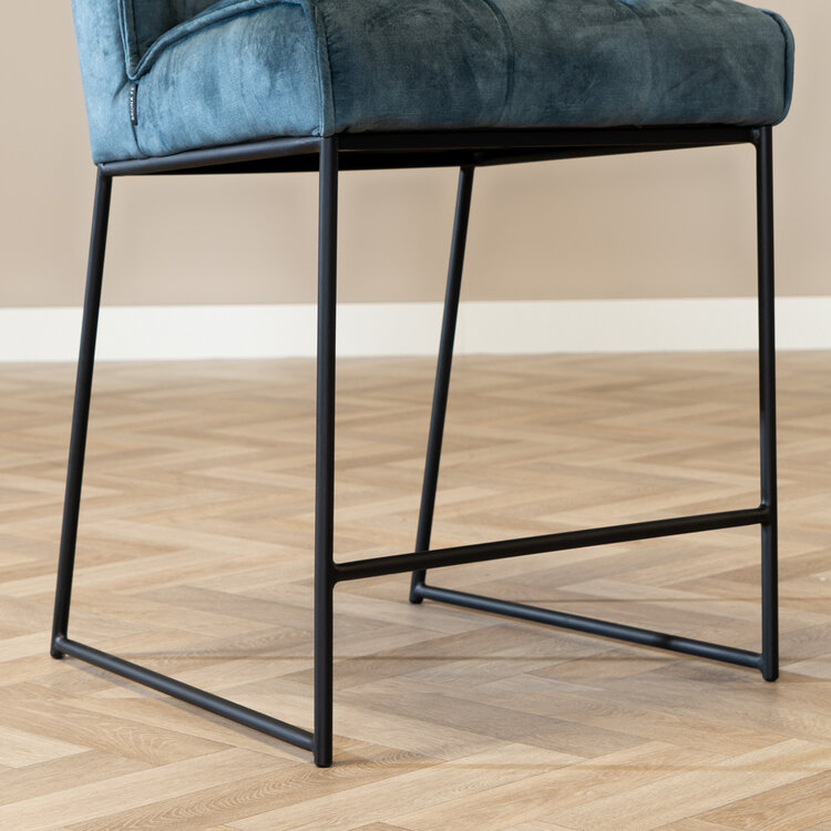 Tabouret de bar en velours Janna bleu 70 cm