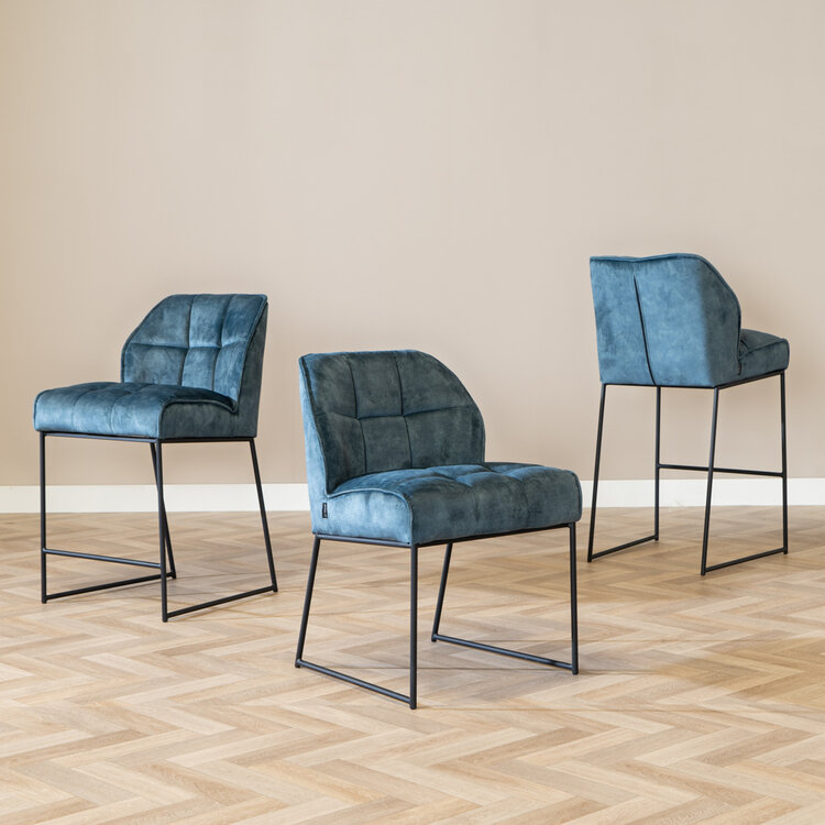 Tabouret de bar en velours Janna bleu 70 cm