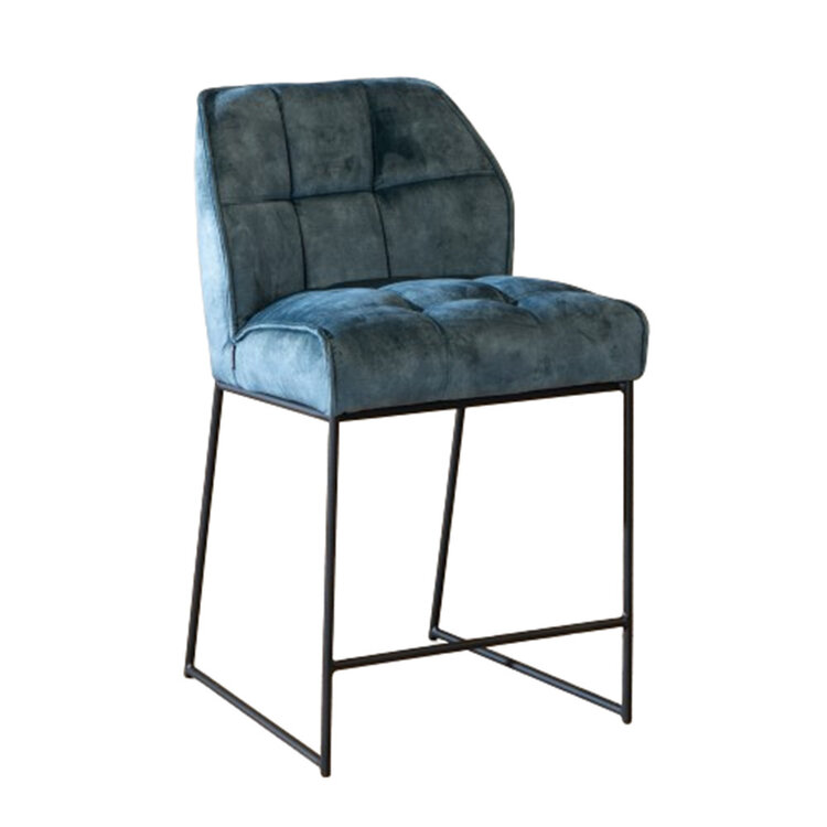 Tabouret de bar en velours Janna bleu 70 cm