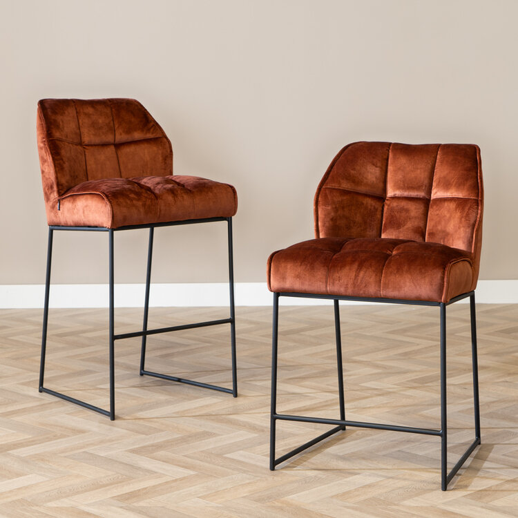 Tabouret de bar en velours Janna cuivre 70 cm