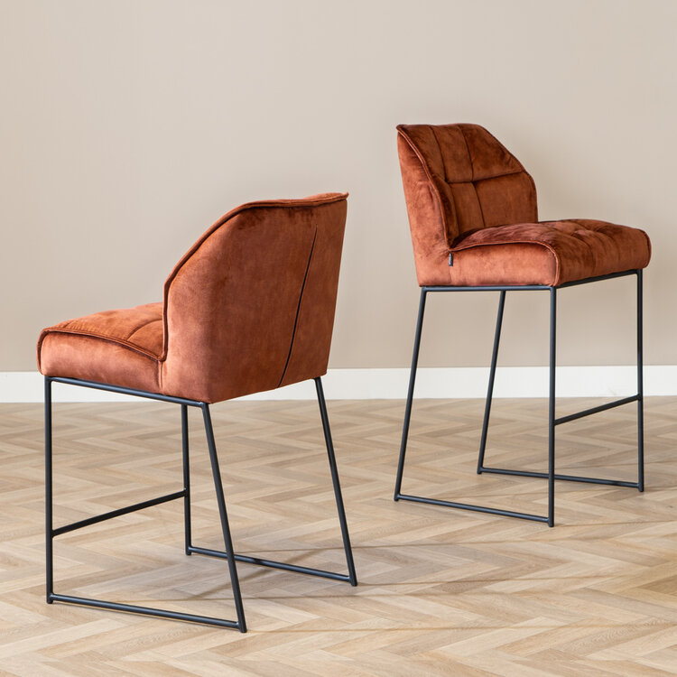 Tabouret de bar en velours Janna cuivre 70 cm