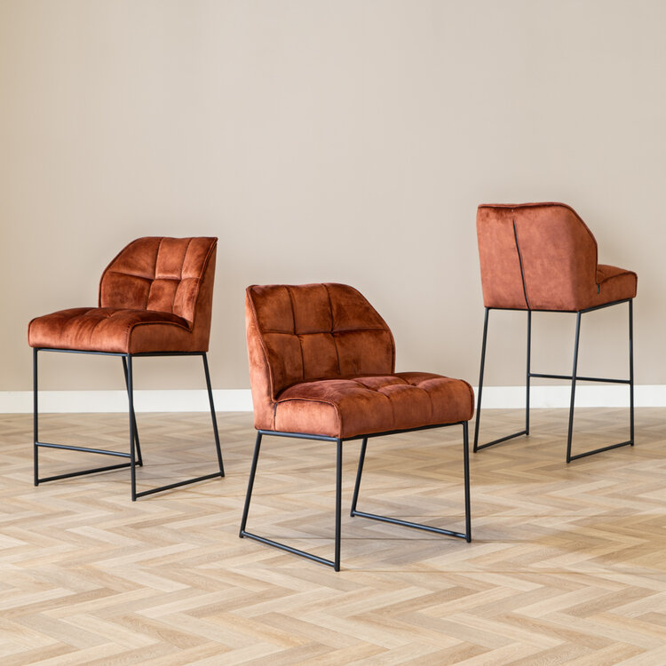 Tabouret de bar en velours Janna cuivre 70 cm