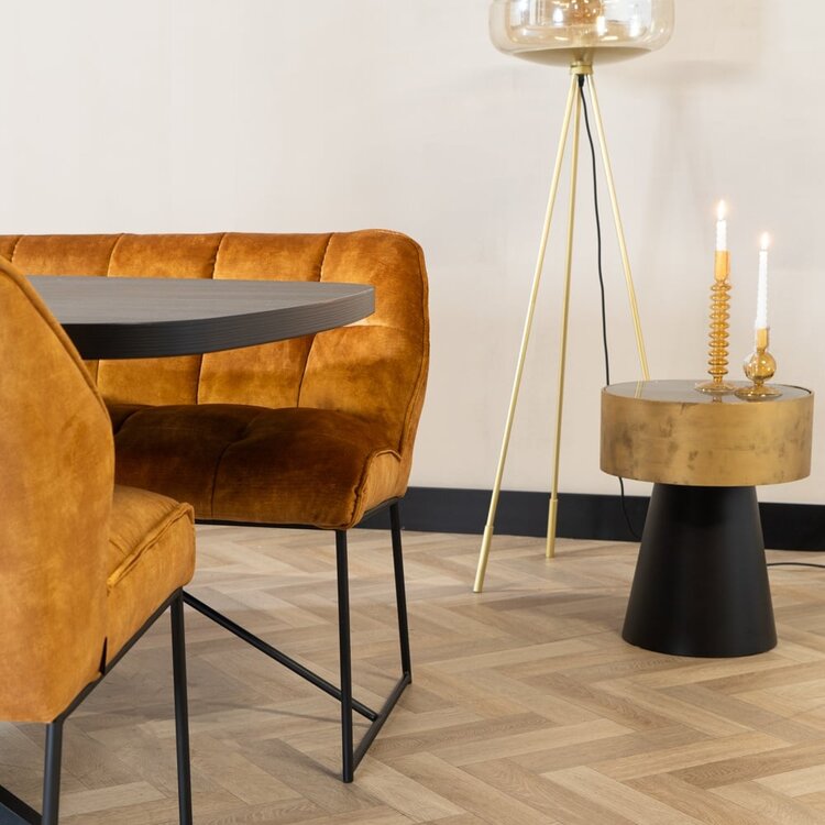 Banc de salle à manger en velours Janna 185 cm jaune moutarde / cognac