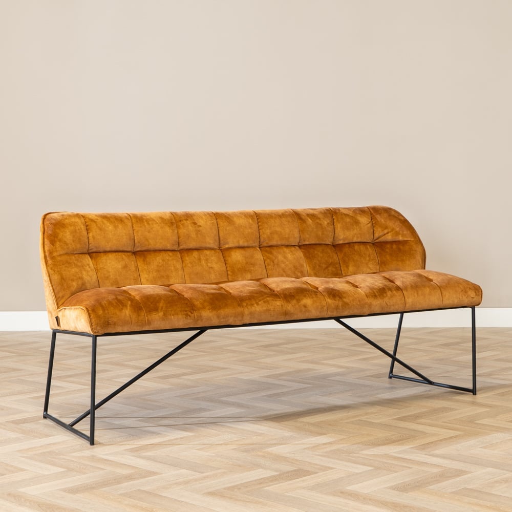 Banc de salle à manger en velours Janna 185 cm jaune moutarde / cognac