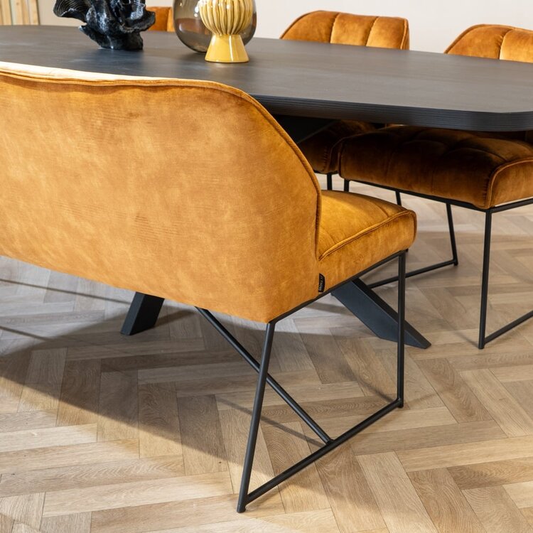 Banc de salle à manger en velours Janna 185 cm jaune moutarde / cognac