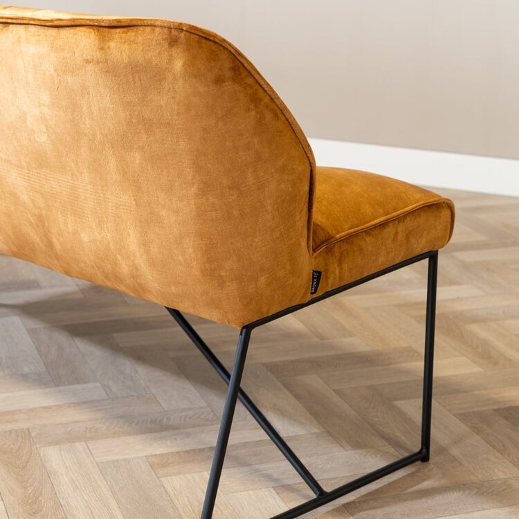 Banc de salle à manger en velours Janna 185 cm jaune moutarde / cognac