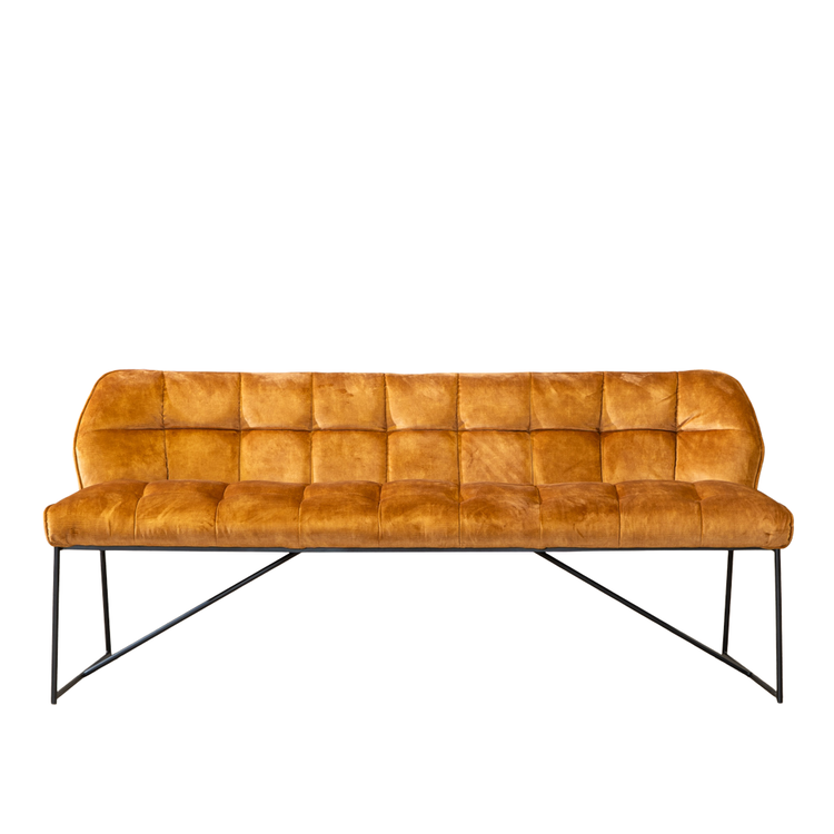 Banc de salle à manger en velours Janna 185 cm jaune moutarde / cognac