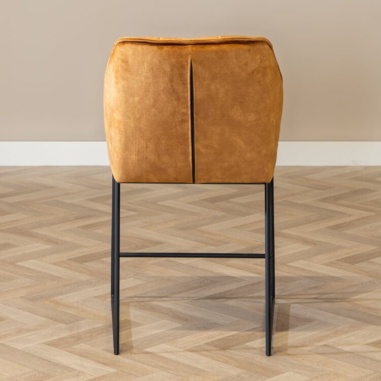 Tabouret de bar en velours Janna jaune moutarde / cognac 70 cm