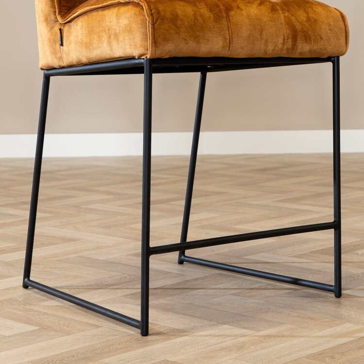 Tabouret de bar en velours Janna jaune moutarde / cognac 70 cm