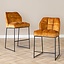 Tabouret de bar en velours Janna jaune moutarde / cognac 70 cm