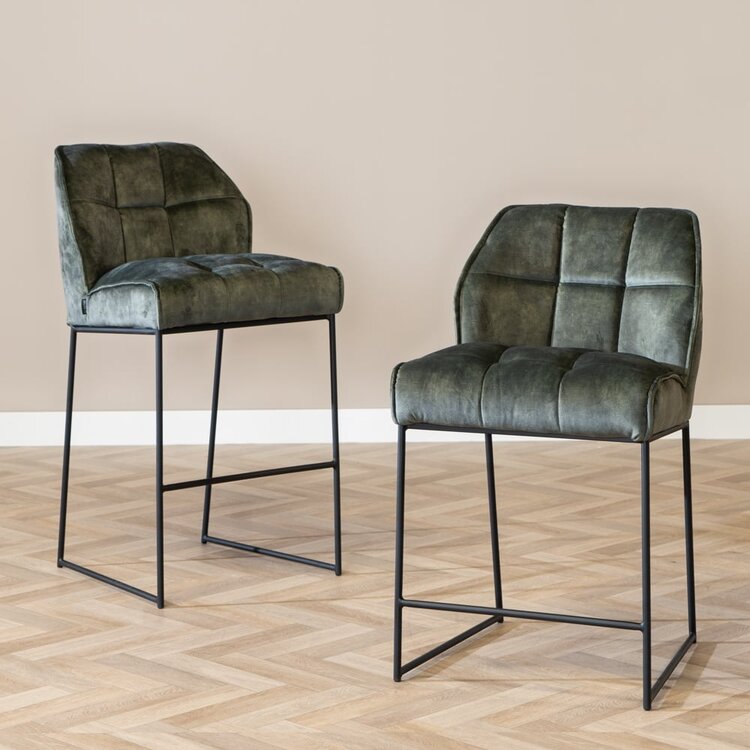 Tabouret de bar en velours Janna vert foncé 82 cm