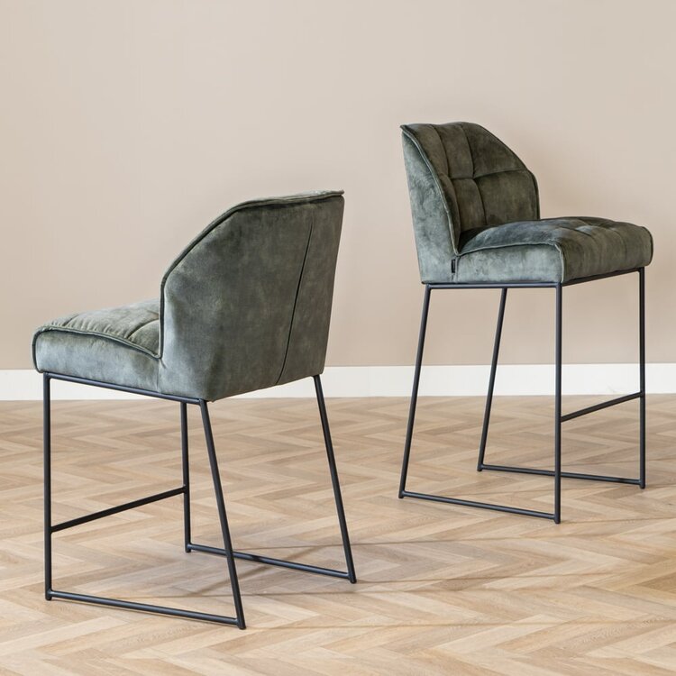 Tabouret de bar en velours Janna vert foncé 82 cm