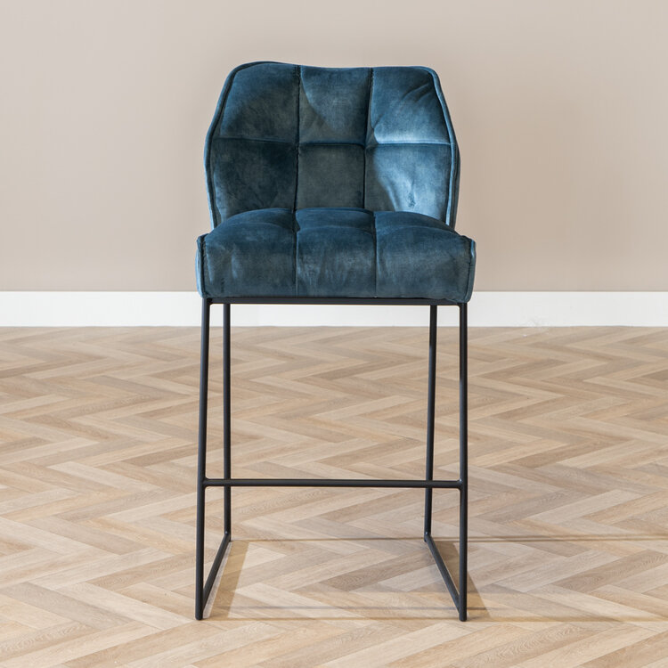 Tabouret de bar en velours Janna bleu 82 cm