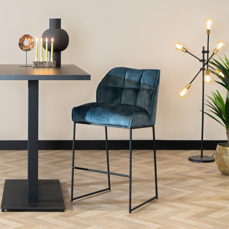 Tabouret de bar en velours Janna bleu 82 cm