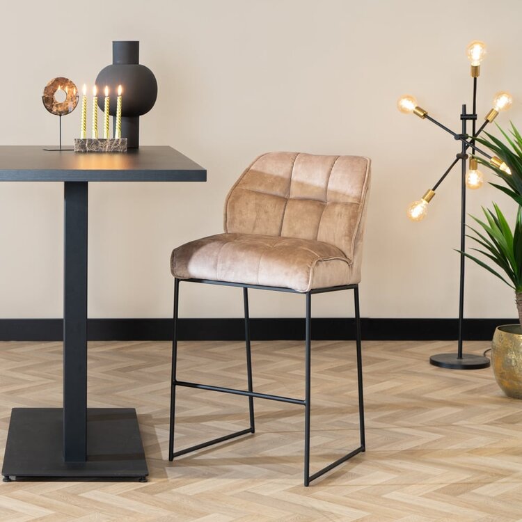 Tabouret de bar en velours Janna taupe 82 cm