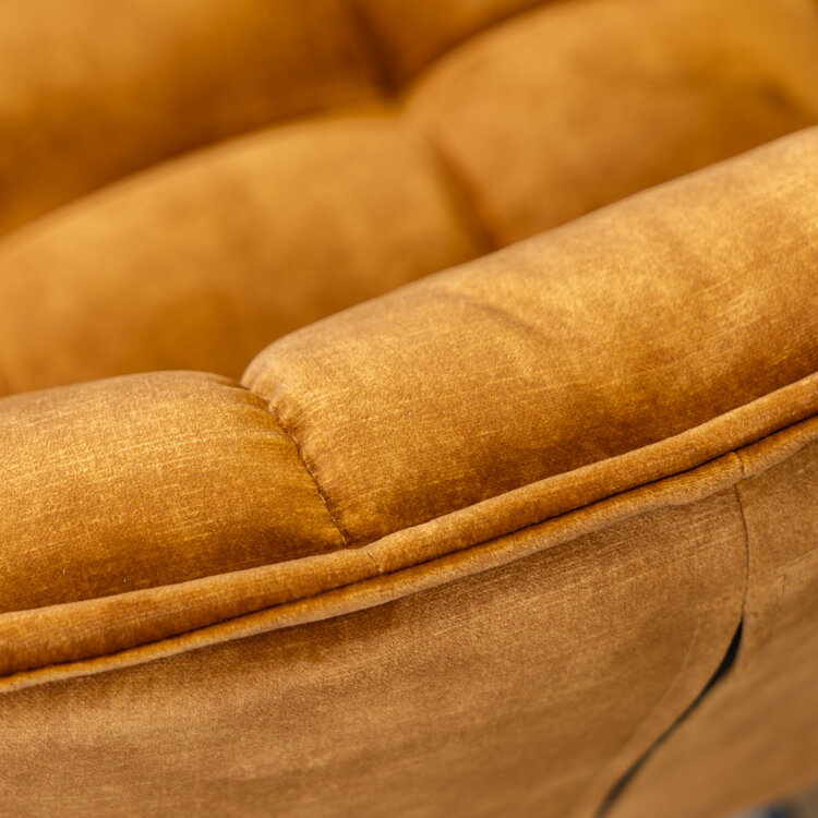 Tabouret de bar en velours Janna jaune moutarde / cognac 82 cm