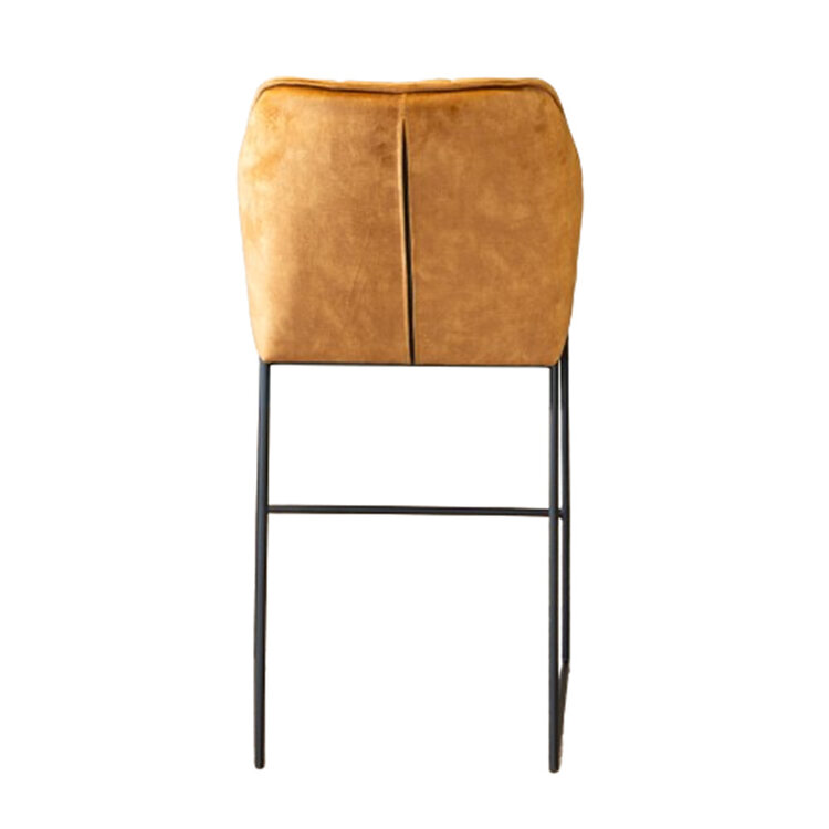 Tabouret de bar en velours Janna jaune moutarde / cognac 82 cm