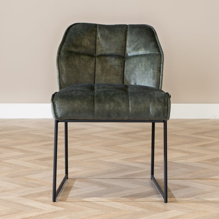 Chaise de salle à manger en velours Janna vert foncé
