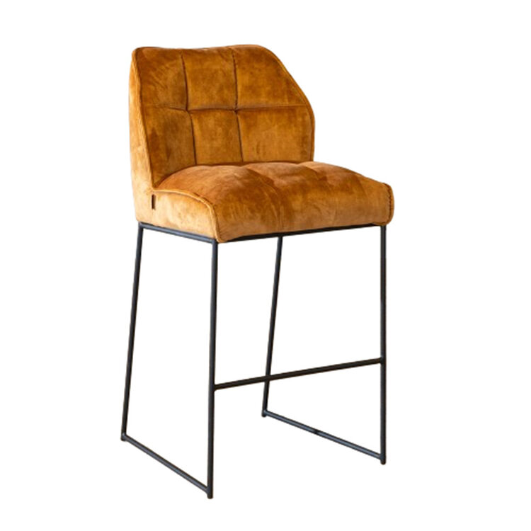 Tabouret de bar en velours Janna jaune moutarde / cognac 82 cm