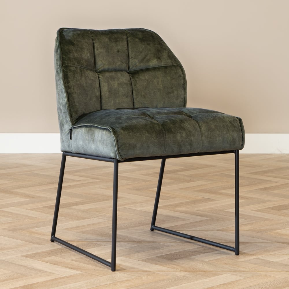 Chaise de salle à manger en velours Janna vert foncé