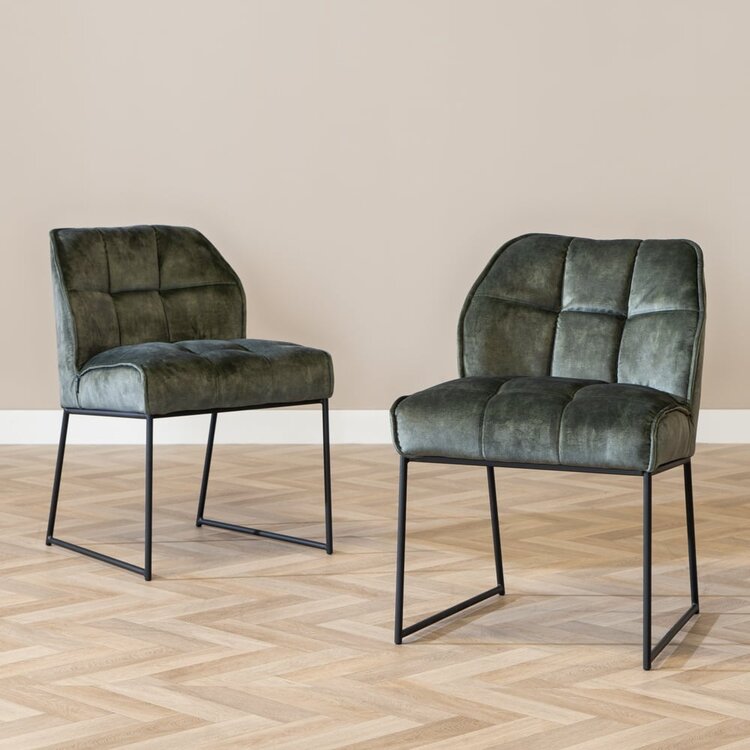 Chaise de salle à manger en velours Janna vert foncé