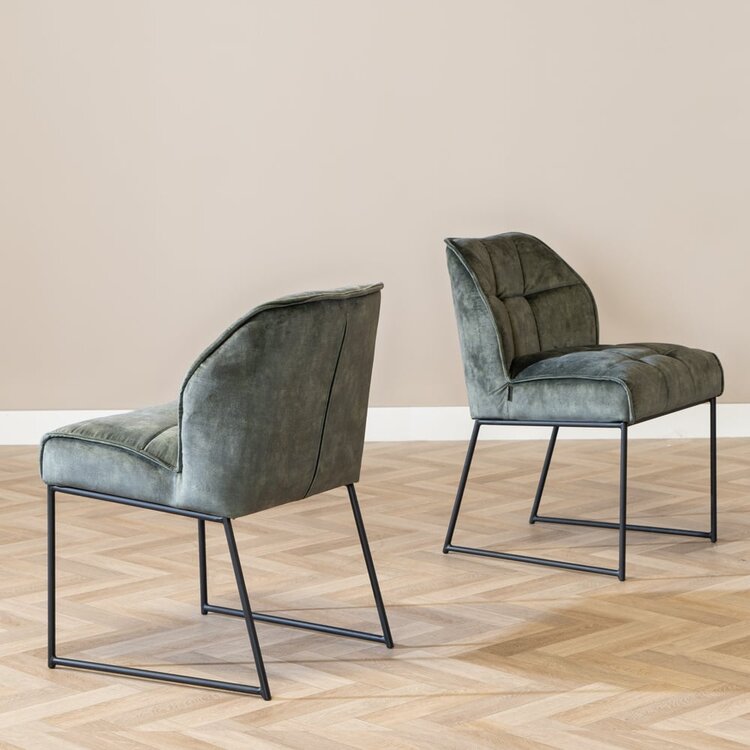 Chaise de salle à manger en velours Janna vert foncé