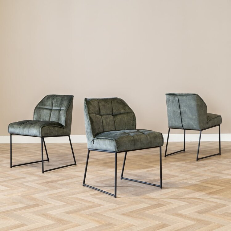 Chaise de salle à manger en velours Janna vert foncé