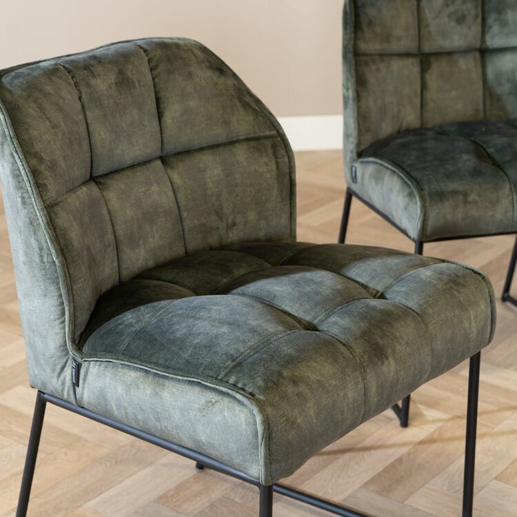 Chaise de salle à manger en velours Janna vert foncé