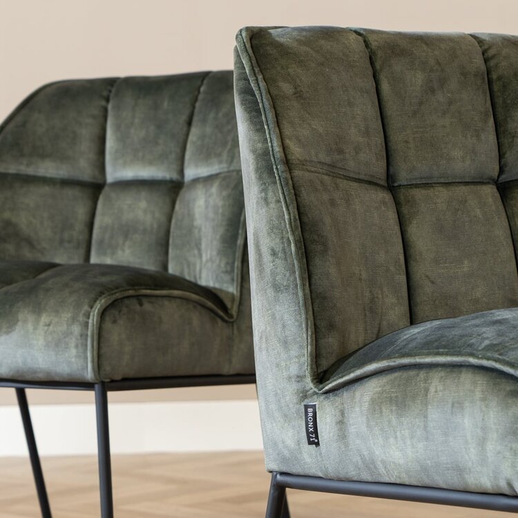 Chaise de salle à manger en velours Janna vert foncé