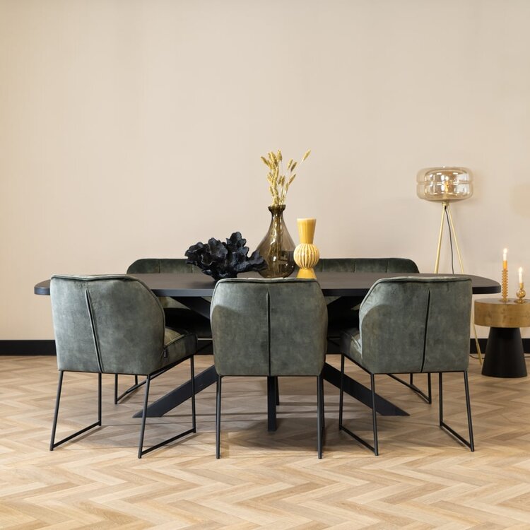 Chaise de salle à manger en velours Janna vert foncé