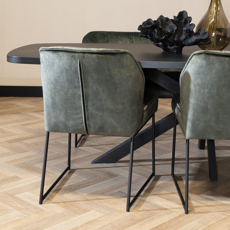 Chaise de salle à manger en velours Janna vert foncé