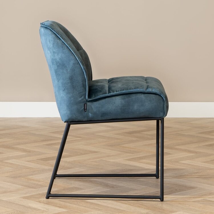 Chaise de salle à manger en velours Janna bleu