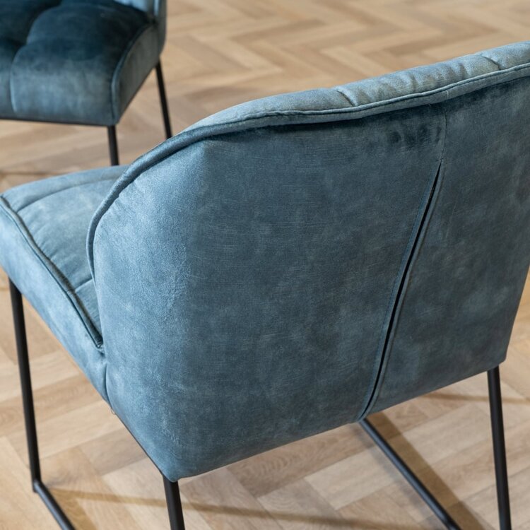 Chaise de salle à manger en velours Janna bleu