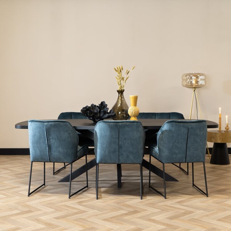 Chaise de salle à manger en velours Janna bleu