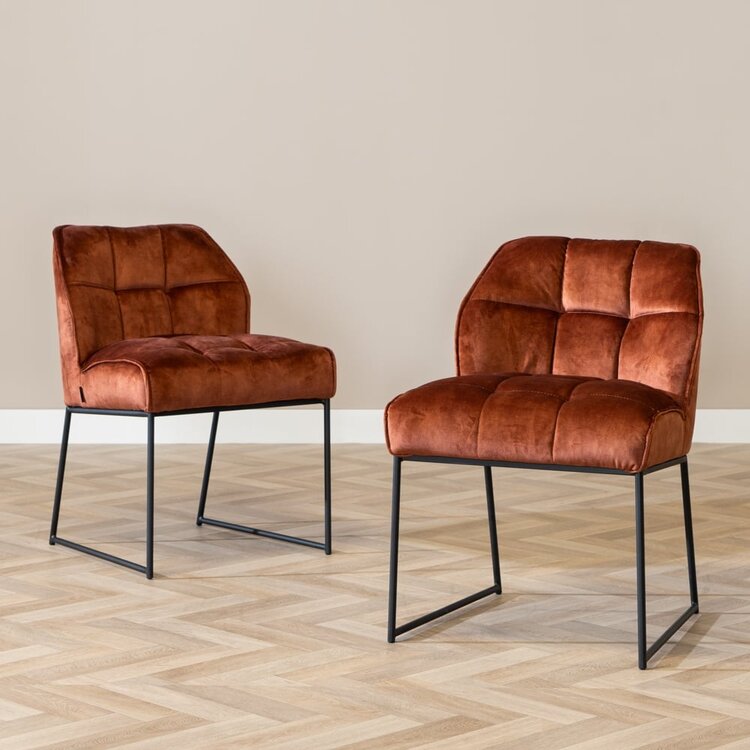 Chaise de salle à manger en velours Janna cuivre