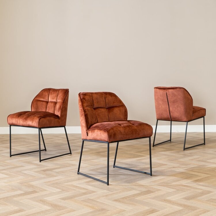 Chaise de salle à manger en velours Janna cuivre