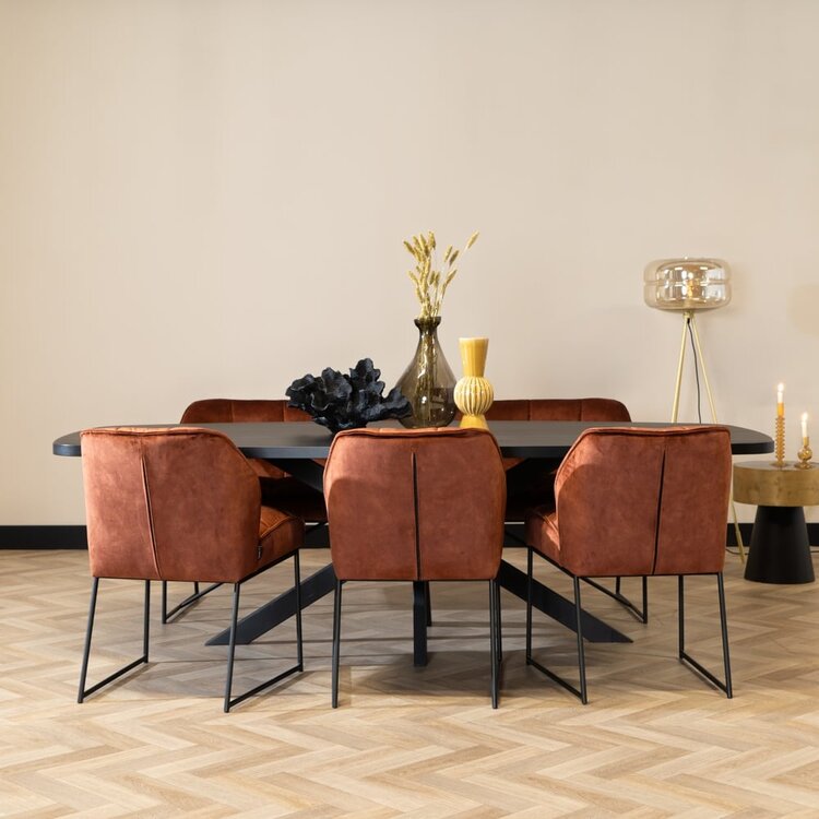 Chaise de salle à manger en velours Janna cuivre