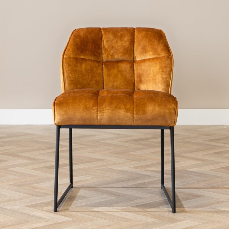 Chaise de salle à manger en velours Janna  jaune moutarde / cognac