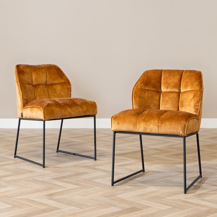 Chaise de salle à manger en velours Janna  jaune moutarde / cognac