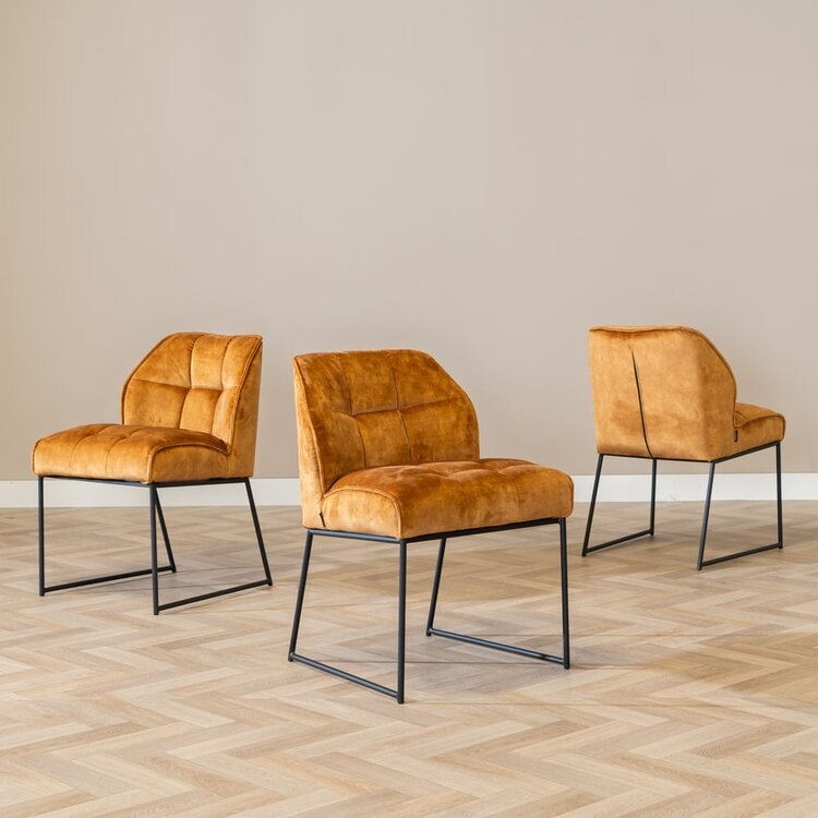 Chaise de salle à manger en velours Janna  jaune moutarde / cognac